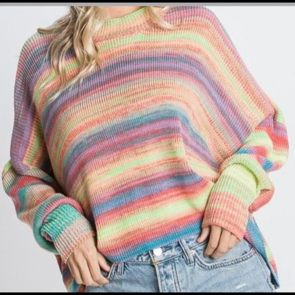 Bucket List Multi Color Striped Slouchy Oversize … - image 1